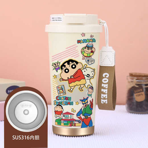 承琉蜡笔小新保温杯女2025新款卡通可爱高颜值吸管水杯便携双饮杯子 316内胆 双饮咖啡杯530ml SY3897