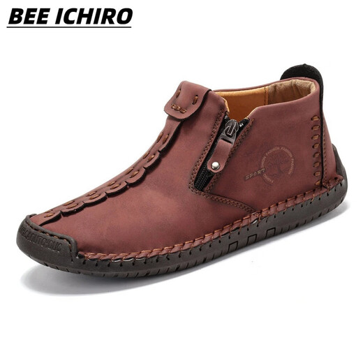 BEE ICHIRO男士马丁靴真皮软底防滑高帮工装靴透气耐磨军靴百搭休闲鞋子男鞋 6625墨绿加绒 37