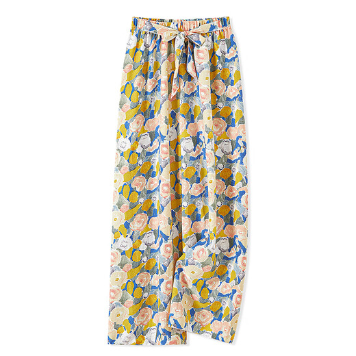 
She pool elastic waist casual pants 2025 summer new women's long vacation style printed loose wide-leg pants