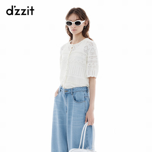 DZZIT地素短袖针织衫2025夏季新款挑洞镂空白色上衣女3J2E5171B 白色 S