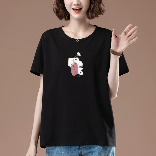 Panxuan femmes à manches courtes haut de gamme mode féminine d'âge moyen et personnes âgées col amoureux t-shirt pour femmes d'âge moyen 2025 nouveau style noir style KSP-9896 noir style KSP-9896 L adapté pour 100-115 Jin Jin équivaut à 0,5 kg