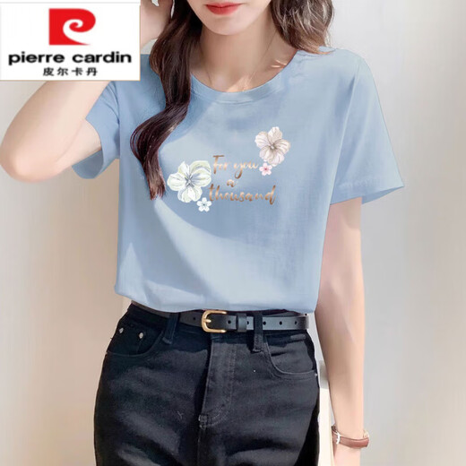 皮尔卡丹（pierre cardin）正肩纯i棉粉色t恤女士短袖宽松时尚百搭体恤夏季2025年新款上衣潮 6296黑色 短袖 M (建议80-105斤)