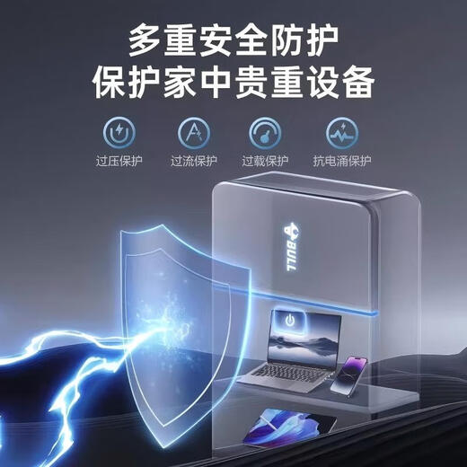 Bull lightning protection anti-surge gaming plug-in strip 67W gallium nitride fast charging usb socket household wiring board desktop power strip high-power sub-control switch computer power strip 5 meters 3 meters black lightning protection anti-surge 6 sockets 1.8 meters total control