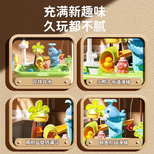 聚乐宝贝儿童洗碗机玩具水池洗菜台水龙头厨房循环出水2岁宝宝玩水小孩男3 【电池】三合一小青蛙洗碗机