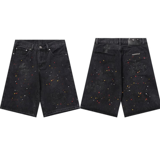 chrome heart summer new loose five-point jeans internet celebrity light luxury ins men and women 9921-black 28