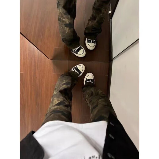 American retro camouflage jeans for men in spring and autumn slim high street cleanfit slightly flared straight casual long pants Camouflage M recommended 95-110 Jin Jin equals 0.5 kg