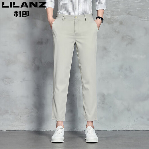 Lilang Herren Ice Silk Casual Hosen für Männer Sommer Neue Neun-Punkte-Mode-vielseitige High-End-Businesshosen mit geradlinigem Bein dünne graue Ydl9898 28