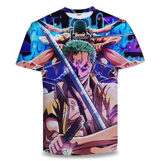 Giselon One Piece Short Sleeve Summer One Piece Zoro Anime T-shirt Primary and Secondary School Students and Teenagers on the 3D Printing Trend Burning Ace TXU1480 S Suitable for weight 80-90 Jin [Jin equals 0.5 kg]