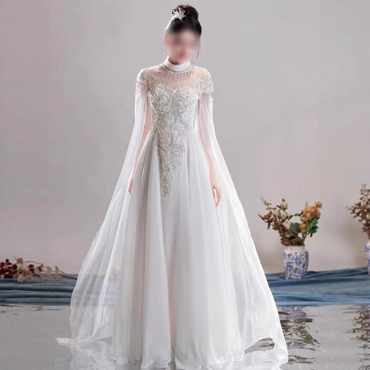 Timochi guzheng performance clothing Hanfu folk music performance dress Chinese style female white student art exam chorus fairy skirt long white L