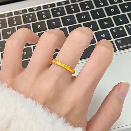 OEMG Old Phoenix Gold Store Model 18k Gold Small Knot Gold Ring Women's Ancient Gold Fugitive Princess Bow Knot Adjustable Irregular Bow Knot Ring (Opening Adjustable)