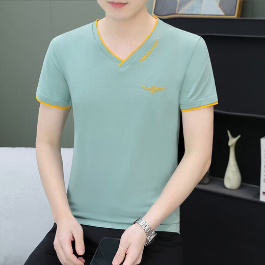 Playboy (Playboy) Sommer Herren kurzärmeliges T-Shirt Pure Cotton V-förmige Ausschnitt Trendy Slim, halbärmelige Jugend Casual Top Thin Sweat Shirt Qy694 Black M.