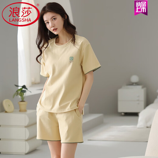 浪莎（LangSha）睡衣女款夏季纯棉短袖短裤简约休闲全棉薄款女士家居服套装 9859 【纯棉】 M 建议75-100斤穿