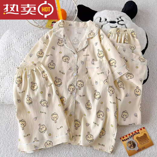 Shantoulin Village Xiaoba pajamas three-piece set cute jikawa pajamas women's summer three-piece set cotton soft gauze cartoon short-sleeved Yunduo Cotton-J9901# Paradise Puppy Three-piece Set M code suggestion 75-100Jin[Jin equals 0.5 kg]