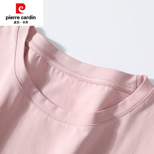 皮尔卡丹（PIERRE CARDIN）夏季2025新款纯棉t恤女士短袖宽松正肩气质别致洋气粉色体恤上衣 6172灰粉 短袖 L (建议105-120斤)