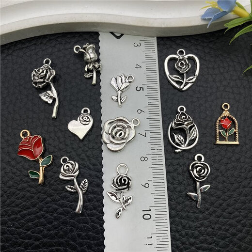 
DIY jewelry accessories rose flower oil drop oil alloy earring bracelet necklace keychain pendant pendant manufacturer 1 black rose 20x30mm-4g-16852