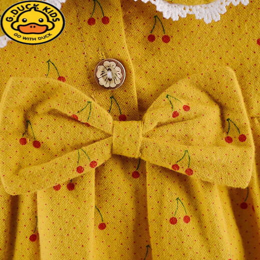 G.duck baby girls long-sleeved dress 2026 spring baby girl pure cotton 0 to 1-2 years old doll collar princess dress Korean version pink bow cherry skirt 73 cm