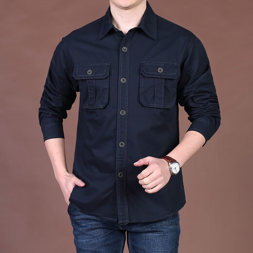 Septwolves (septwolves) broken code 2025 spring loose long-sleeved shirt for men business fashion casual large size multi-bag washing cotton workwear 1283 military green M weight 105 to 130 Jin [Jin equals 0.5 kg]