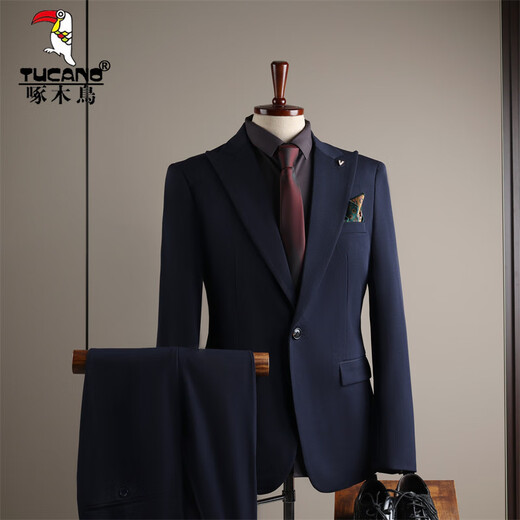 Woodpecker (TUCANO) suit men's suit slim Korean style professional suit suit men's business formal wear high quality groom's wedding clothing black (suit + trousers) XL 52