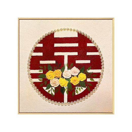 
Wedding gift Happy character texture painting Quartz sand digital oil painting Diy handmade rose decoration hanging painting qx10975 texture painting 40*40cm thick solid wood inner frame + decorative outer frame