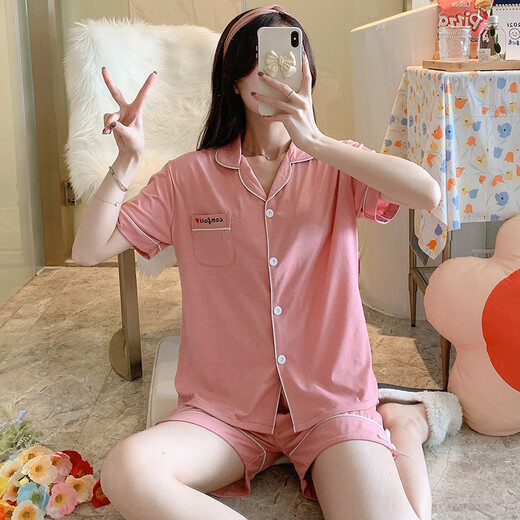 Victoria's style 2025 new pajamas for women, summer pure cotton short-sleeved shorts, summer girls, summer women's home clothes, complete 12346 with chest pad M 80-100