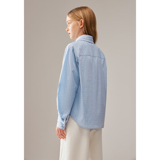 ELLE KIDS children's clothing plaid long-sleeved versatile shirt for girls autumn new French classic high-intelligence top blue plaid 160 (S)