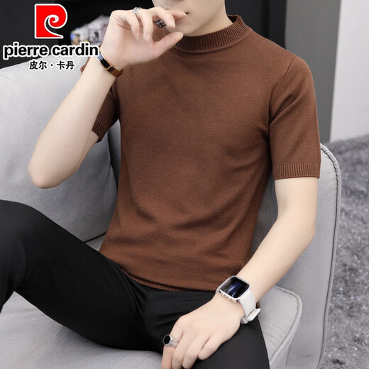 Pierre cardin short-sleeved sweater men's Korean V-neck spring and autumn trendy bottoming shirt for young slim fit 2025 new half-sleeved sweater 9902 beige M