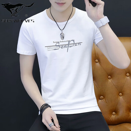 
Seven Wolves High-end Ice Silk Short-Sleeve T-Shirt Men's 2025 New Interior Wearing Base Shirt Men's Tops Half-Sleeve Summer Trends Ins D1421 White M 100Jin[Jin equals 0.5 kg]-110Jin[Jin equals 0.5 kg]