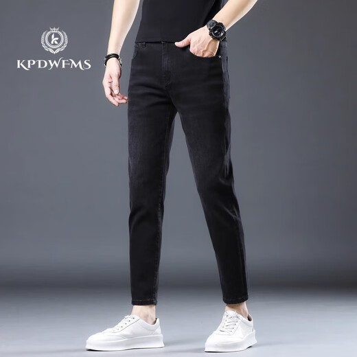 Kpdwfms2025高端黑色九分牛仔裤男春秋款韩版弹力修身小脚9分休闲裤春季 黑灰色1048 28