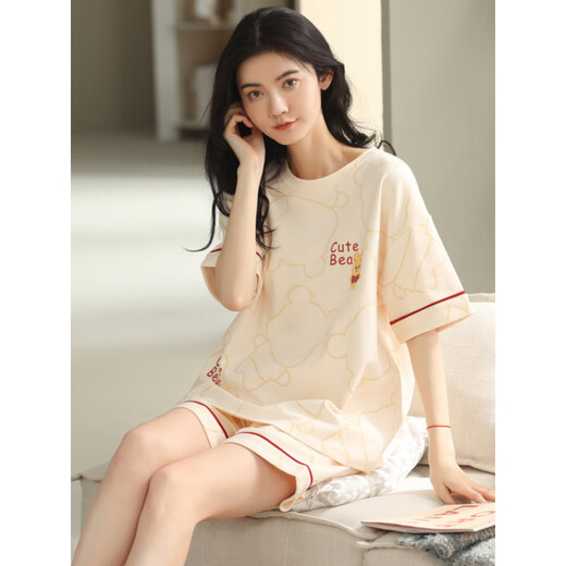 The same 2025 new pajamas for women in summer short-sleeved two-piece summer striped home clothing YZT9859 XL women's model_suggested 120-140Jin[Jin equals 0.5 kg]