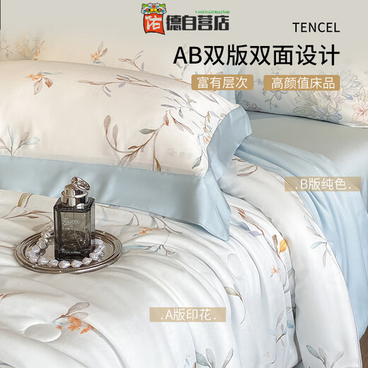 RSRDDY high-end Sam Tencel Lyocell four-piece set A 100-count summer quilt double-sided ice silk cool summer quilt Qingyi Class A baby grade machine washable summer quilt sheet type sheet type 2.0 m four-piece summer quilt set 220