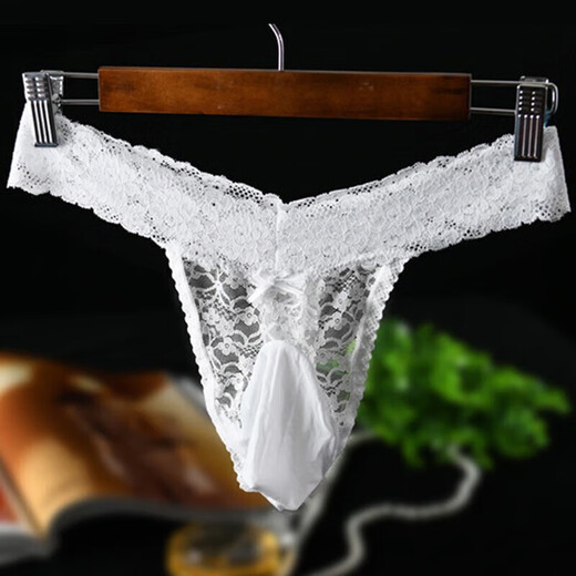 Universal sexy underwear men's lace triangle shorts sexy egg-filled thong men's big airplane masturbation props red lace-balls XL size 145-180Jin Jin equals 0.5 kg