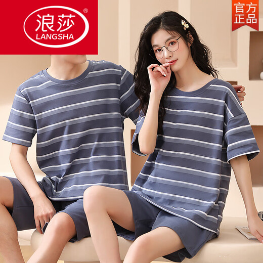 Langsha (Langsha) Sommerpaar Pyjama Pure Cotton Short Sleeve Shorts Cartoon-Anzug für Sommer Männer und Frauen süße lässige Heimkleidung können außerhalb hellgrauer kurzärmeliger Kurzhose-Q1396 Hellgrün kleiner M-Frauen getragen werden [80-100jin [Jin gleich 0,5 kg]]