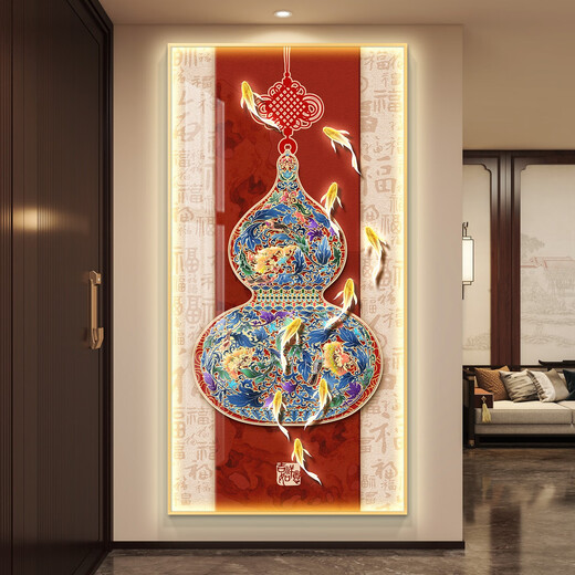 鹿色玄关装饰画带灯自动感应葫芦轻奢led入户走廊过道挂画壁画简约现 JK-2929-福禄双临 60*12035mm加厚铝合金轻奢金色1