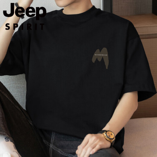 JEEP SPIRIT260g美式重磅t恤男短袖纯棉圆领上衣服夏季宽松半袖 M09-694粉色 3XL