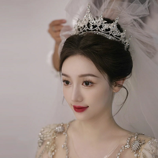 Shijun (SHIJUN) Silver Crown Tiara Bride Wedding Crown Baroque Japanese and Korean Princess Birthday Baroque 2025 New Silver Crown + Rose Necklace