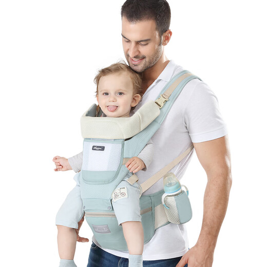 
Budou Mom [New Product] Baby Strap Waist Stool Front Holding Baby Holding Artifact Multifunctional Four Seasons Universal Stool Breathable Baby Star Blue (Pure Cotton Storage Four Seasons)