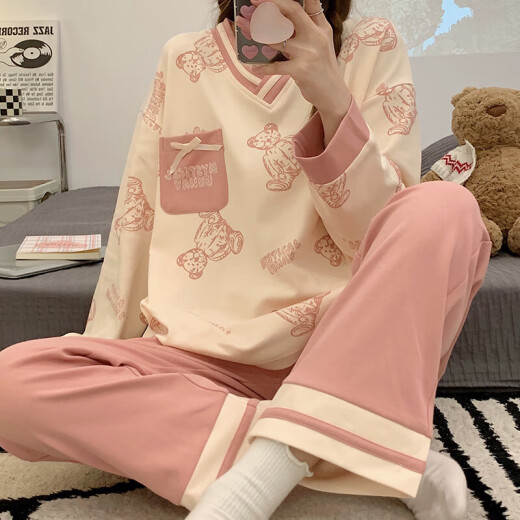 红豆睡衣女春秋季韩版长袖长裤可爱卡通套装可外穿夏秋冬款大码家居服 gxt9928 M  (建议75-95斤)