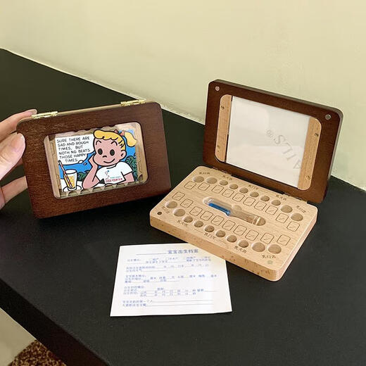 Woyoujia marco de foto de madera sólida Caja de dientes de baby dientes Memorial Caja de almacenamiento de dientes de reemplazo de dientes de los niños Caja de dientes de leche umbilicales Cabina de recolección de cabello Retro Madera de madera sólida Caja de almacenamiento de dientes de mazor
