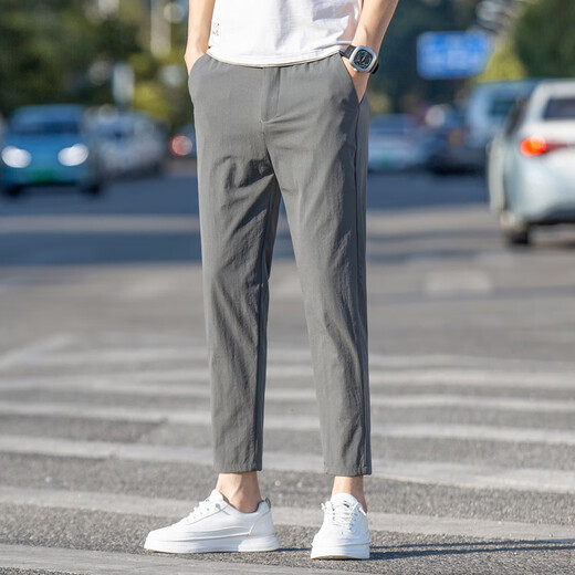 九牧王2025新款休闲裤九分裤男夏季修身冰丝直筒百搭薄款裤子男士 卡其色-y9905 28