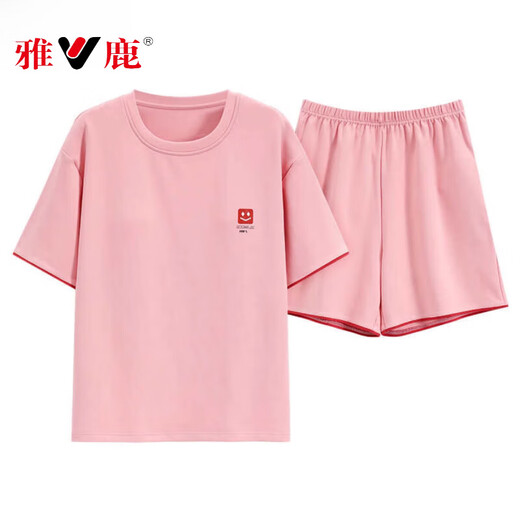 雅鹿2025年新款睡衣女夏季纯棉短袖甜美休闲运动家居服套装 N1478 2XL 【建议140-160斤穿】