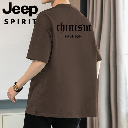 
JEEP SPIRIT260g heavy pure cotton short-sleeved T-shirt men's American loose top letter printed half-sleeved round neck T-shirt M09-T681 dark green S