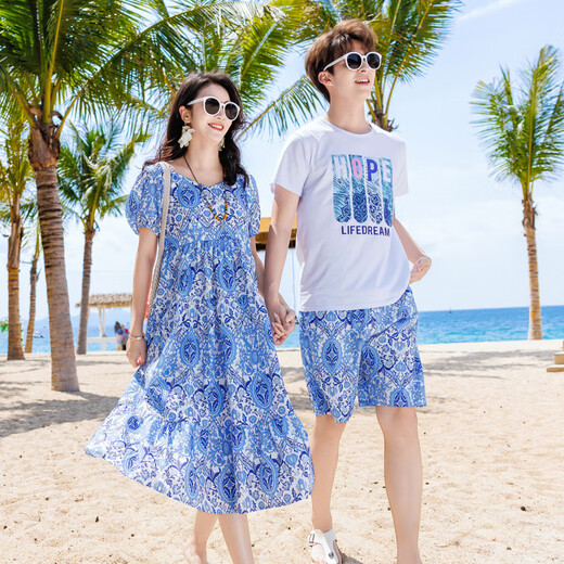 QINZHI (QINZHI) mother-daughter parent-child clothing summer dress Mia dress family three and four beach beach and seaside travel family men's suit/women's skirt 175 Dad L