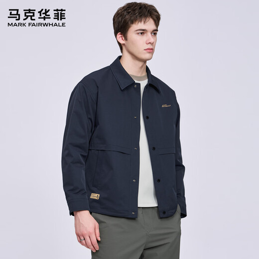 Mark Huafei Windproof and Anti-wrinkle Lapel Jacket Men's 2025 Autumn New Trendy Embroidered Retro Men's Jacket 1542 Navy Blue 101 M 170
