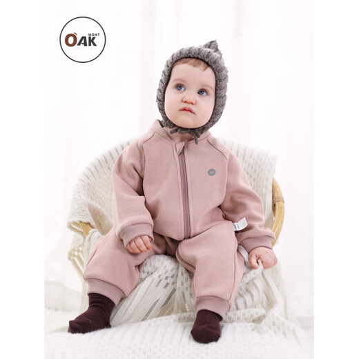 OAKMONT Oakmont baby lamb wool jumpsuit winter clothing diagonal zipper warm children's clothing boys and girls monthly clothing mustard purple all-in-one warm velvet_deep temperature locking no 80 cm