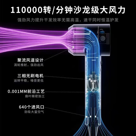 Sawang Germany Hair Dryer Home Silent Negative Ion High Power Non-Hazardous Hair Care Hair Dryer Leafless Hair Dryer Quick-drying Hotel Hair Salon Girlfriend Wife Portable Style Sky Gray Wind Temperature Digital Display Magnetic Air Nozzle