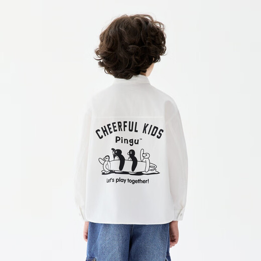 M.Latin shopping mall same style M.Latin children's shirt 25 autumn new big children pingu cooperation white long-sleeved shirt semi-bleached 120