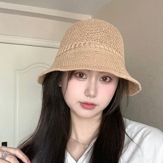水桶草帽夏季沙滩出行百搭遮阳帽显脸小遮阳时尚太阳帽沙滩防晒帽 C3895 米色 M（56-58cm）