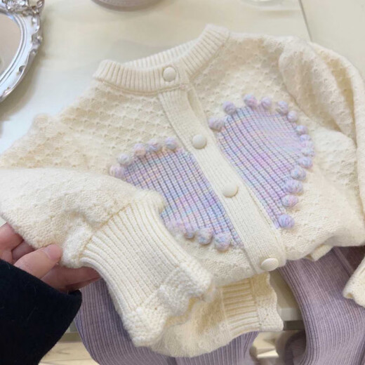 Disney baby girl suit winter two-piece new Korean fashion baby cardigan knitted autumn and winter sweater jacket plus velvet trousers top + pants 100 recommended 90-100cm 1 and a half to 2 years old size