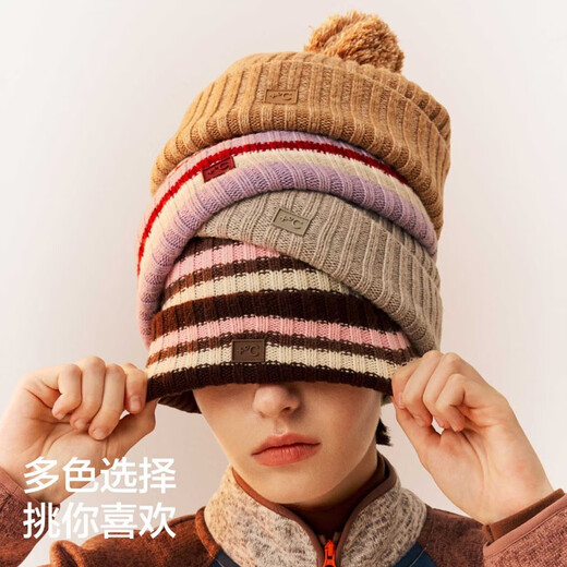 Jiao Nei Liu Haocun same style hot leather 501++ women's warm wool ball knitted winter casual hat thermal insulation woolen hat white brown one size