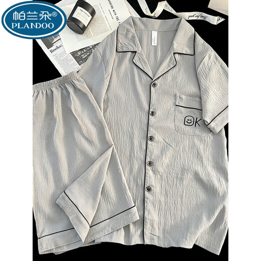 
Palando summer pajamas men's 2025 new cloud cotton short-sleeved thin summer teenagers can wear home clothes suits outside 12532 L size (recommended to be about 170 high and weigh 100~130 average size